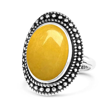 Retro Sterling Silver Stone Ring,Antique Natural Real Oval Crystal Quartz Gemstone Boho Bohemian Ring Jewelry for Women - color: A10_Yellow Citrine Quartz