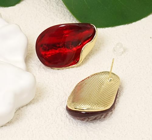 Acrylic Earrings for Women Irregular Resin Drop Earrings Metal Waterdrop Earring - color: Red