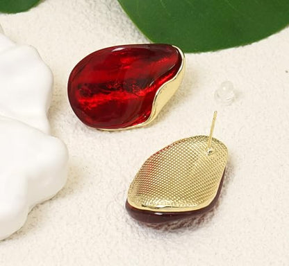 Acrylic Earrings for Women Irregular Resin Drop Earrings Metal Waterdrop Earring - color: Red