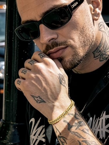 Richsteel Mens Cuban Link Bracelets, Silver/Black/14K Gold Plated Stainless Steel Bracelet for Men 8/12/17mm Width, 7.4/8.2/9 Inch Length Chain Wrist Bracelets With Gifts Box - style: 02-Gold Plated 6mm Width