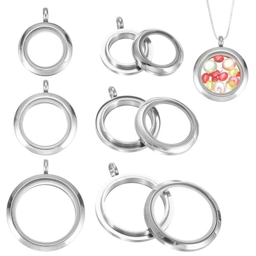 MECCANIXITY Living Memory Locket Charm, Round Floating Locket Pendants Stainless Steel Clear Glass Photo Charm - color: Silver, size: 12.7/18/23 mm