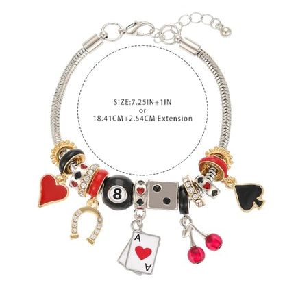 Madison Tyler Gold Plated Bracelet for Women | Celestial Rectangular Plaque Evil Eye Ace of Hearts Playing Card Beaded Charm Bracelet | Cute Adjustable Snake Chain Bracelet - style: Ace of Hearts Playing Card