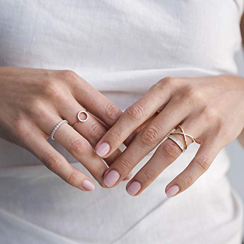 PAVOI 14K Gold Plated Rings Cubic Zirconia Band | Marquise Milgrain Eternity Bands | Gold Rings for Women - color: White Gold, size: 5