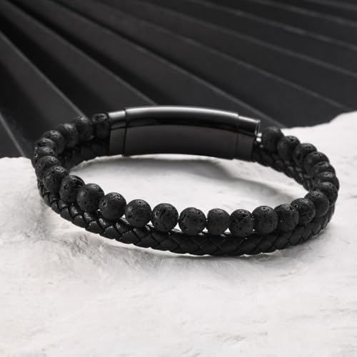 VNOX Men's Inspirational Mantra Engarved Handmade Braided Leather Adjustable Cuff Bangle Bracelet Encouragement Motivational Gift for Men - style: Black-Lava