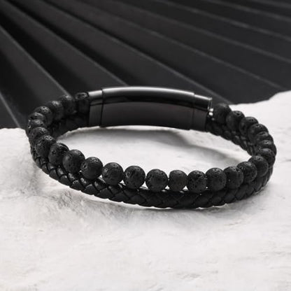 VNOX Men's Inspirational Mantra Engarved Handmade Braided Leather Adjustable Cuff Bangle Bracelet Encouragement Motivational Gift for Men - style: Black-Lava