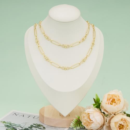 KYUNHOO 16.4 Feet Paperclip Chains for Jewelry Making with Jewelry Clasps | Light Gold Plated Iron Chain Link on Roll with Buckle Women Men Necklace Bracelet DIYJewelry Findings - color: Paperclip Gold