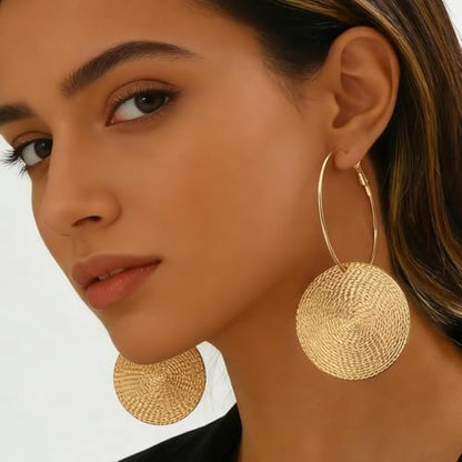 Gold Dangle Earrings for Women Long Statement Drop Boho Gold Chandelier Disc Tassel Earrings Dangle for Party Wedding Trendy Jewelry Gifts - color: A3-Gold Hoop