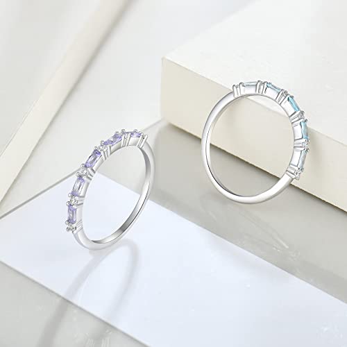 JO WISDOM 925 Sterling Silver Wedding Band for Women Thin Stacking Ring Half Cubic Zirconia Eternity Engagement Ring - color: 06-Jun-Alexandrite