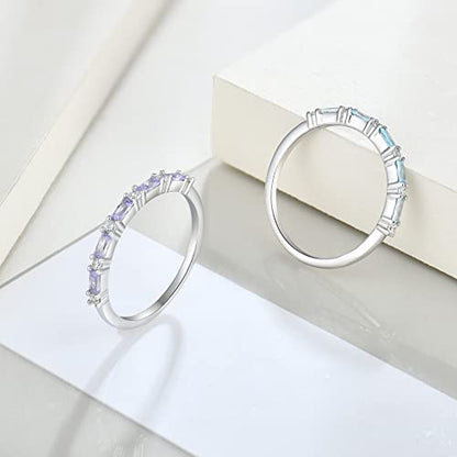 JO WISDOM 925 Sterling Silver Wedding Band for Women Thin Stacking Ring Half Cubic Zirconia Eternity Engagement Ring - color: 06-Jun-Alexandrite