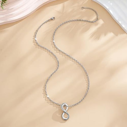 Gothic Snake Infinity Pendant Necklace - Ancient Silver Textured Serpent 8-Shape Chain, Edgy Biker Jewelry for Men & Women