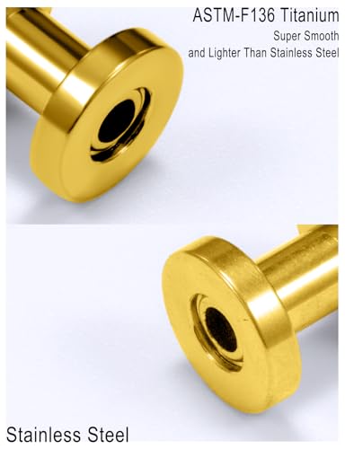 Astm F136 Titanium CZ Ear Gauges Screw Fit Flesh Tunnels Plugs Gauges Earring Expander Stretcher Ear Tunnels For Ears 10G 8G 6G 4G 2G 0G 00G Plug Earrings Body Piercing Jewelry For Women Men - color: 00G Gauges, Gold