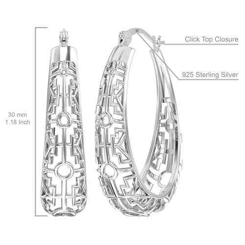 LeCalla 925 Sterling Silver Hoop Earrings | Women's Filigree Hoop Earrings | Openwork Mesh Filigree Cut Earring | Lightweight & Hypoallergenic Vintage Hoop Earrings for Women - style: Mesh Oval Filigree