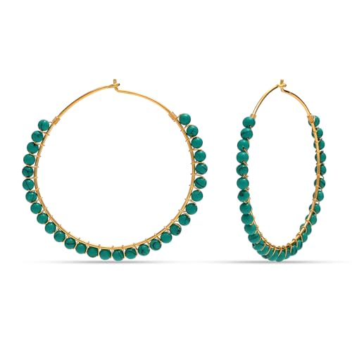 LeCalla 925 Sterling Silver Large Hoop Earrings | Lightweight High-Polished Italian Handmade Earring Hoops | Round Shaped Statement Hoops Earring for Women - color: Boho Beaded Turquoise-50MM