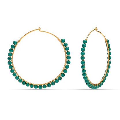 LeCalla 925 Sterling Silver Large Hoop Earrings | Lightweight High-Polished Italian Handmade Earring Hoops | Round Shaped Statement Hoops Earring for Women - color: Boho Beaded Turquoise-50MM