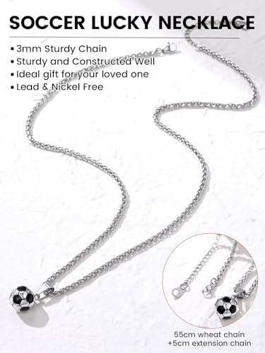 GOLDCHIC JEWELRY Sport Necklaces for Men Teen, Football Baseball Soccer Basketball Softball Necklaces with Stainless Steel Chain Athlete Jewelry Sports Fan Gift - color: Soccer Pendant-Steel, style: NO Engraving