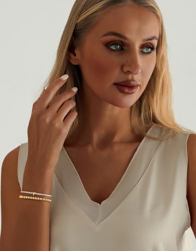 14K Gold Plated Bracelets for Women Dainty Tennis Initial Bracelet Trendy Beaded Stackable Charm Bracelets Layered Waterproof Bracelet Dainty Bracelet for Women Jewelry Gifts - style: P