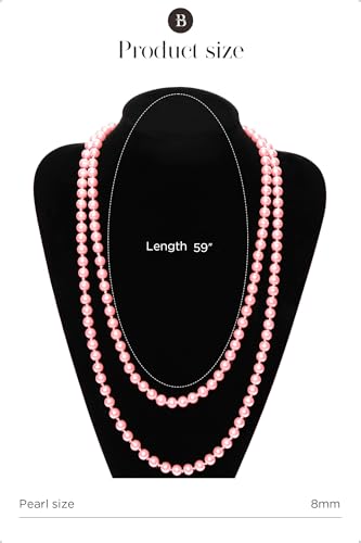 BABEYOND Long Pearl Necklace Faux Pearls Necklace Set Beaded Long Pearls Necklace 1920s Gatsby Costume Jewelry - color: Pink