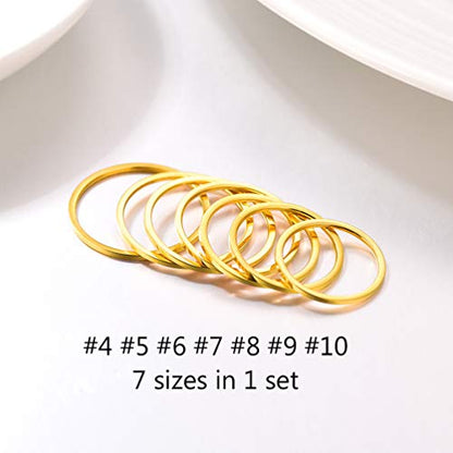 PROSTEEL Stainless Steel Rings Set, Women's Plain Band Knuckle Stacking Midi Rings Comfort Fit, Silver/Gold/Rose Gold/Black Tone, Multi Size #4-#12 - color: F 7 pcs-black