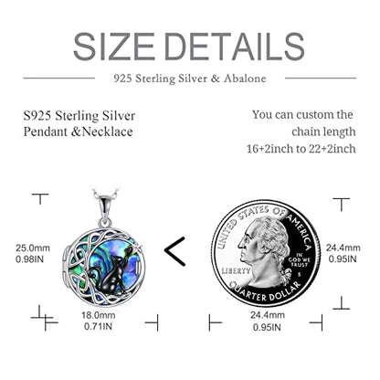 925 Sterling Silver Moon Black Cat Necklace for Women Cat Jewelry - style: I-Custom Black Cat Abalone Locket