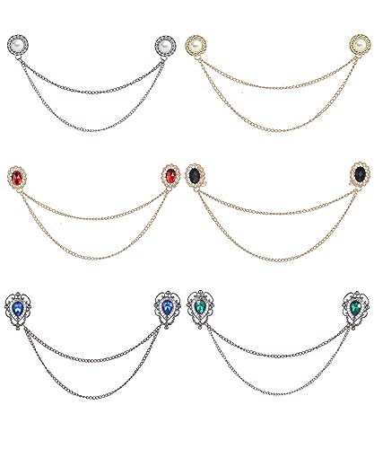 6 Pcs Antique Sweater Shawl Clip Chain Renaissance Style Rose Bowknot Brooch Flowers Wings Heart Cardigan Pin Gold sliver For Woman Men - style: D:6Pcs(Cubic Zirconia)