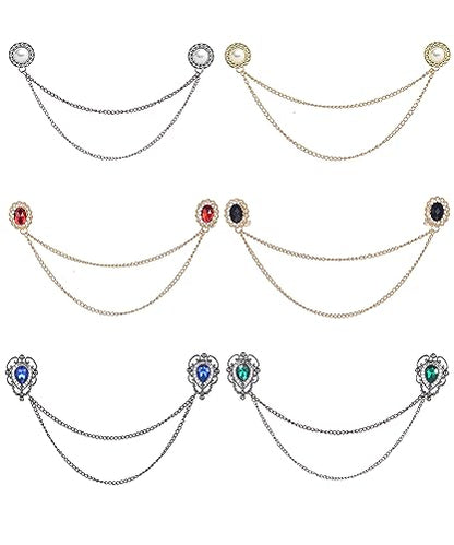 6 Pcs Antique Sweater Shawl Clip Chain Renaissance Style Rose Bowknot Brooch Flowers Wings Heart Cardigan Pin Gold sliver For Woman Men - style: D:6Pcs(Cubic Zirconia)