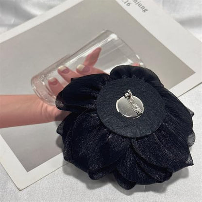 Flash Camellia Flower Brooch Pin for Women Men Elegant Texture Fabric Dahlia Rose Floral Brooches Lapel Pins Dainty Wedding Holiday Party Costume Dress Accessories Jewelry - color: Black