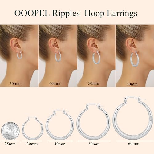 OOOPEL 925 Sterling Silver Hoop for Women Gold Hoop Earrings Hypoallergenic Diamond-Cut Ripples Designed - Non Tarnish Large Hoop Earrings(30/40/50/60/70mm) - color: Silver-30mm
