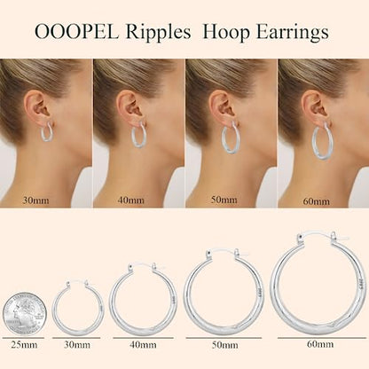 OOOPEL 925 Sterling Silver Hoop for Women Gold Hoop Earrings Hypoallergenic Diamond-Cut Ripples Designed - Non Tarnish Large Hoop Earrings(30/40/50/60/70mm) - color: Silver-30mm