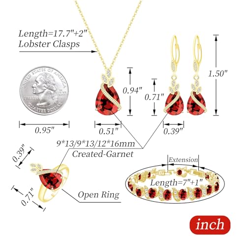 GZWHD Jewelry Set for Women CZ Earrings Necklace Ring Bracelet Set Prom Party Wedding Jewelry Gift for Mother Friend Wife - color: A-Gold-Garnet