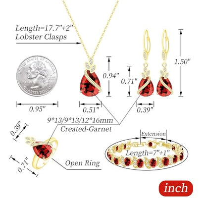 GZWHD Jewelry Set for Women CZ Earrings Necklace Ring Bracelet Set Prom Party Wedding Jewelry Gift for Mother Friend Wife - color: A-Gold-Garnet