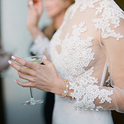 Wedding Bridal Jewelry Set for Women Prom Party Accessories | Shiny Multi Teardrop Cluster Crystal Statement Necklace Dangle Earrings Link Bracelet Set for Bride Bridesmaid - color: Clear Gold-Plated-Base
