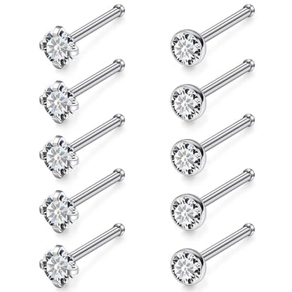 18G 20G 22G Stainless Surgical Steel Titanium Nose Rings Studs for Women L Shaped Nose Studs Screw Nose Rings Nostrial Piercing Jewelry for Women Men Silver Gold Black - style: 18G/1.5mm CZ/Straight/Silver