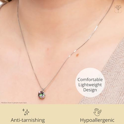 MAX + STONE 925 Sterling Silver Cushion Cut Birthstone Necklace for Women | 6mm Hypoallergenic Solitaire Necklace | Gemstone Pendant Necklaces with 18 inch Box Chain - color: Aquamarine