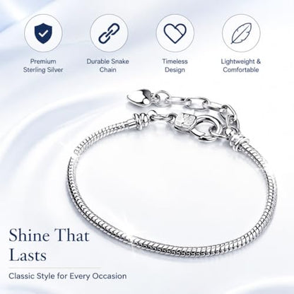 Stainless Steel Heart Charm Snake Chain Bracelet - Adjustable Silver Bangle for Women, Hypoallergenic Waterproof Jewelry Gift for Birthday, Anniversary, Valentine's Day - color: Silver White-B