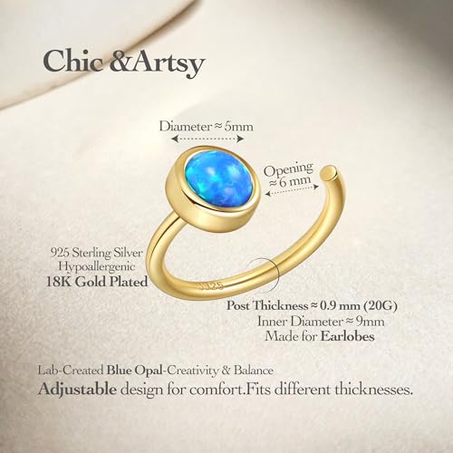 CHIC & ARTSY 925 Sterling Silver Half Hoop Earrings for Women, Dainty Huggie Hoops with Synthetic Opal, Moonstone, CZ & Gemstones, Lightweight Comfort Fit Everyday Elegant Jewelry - color: Opal Blue/Gold Plated Silver
