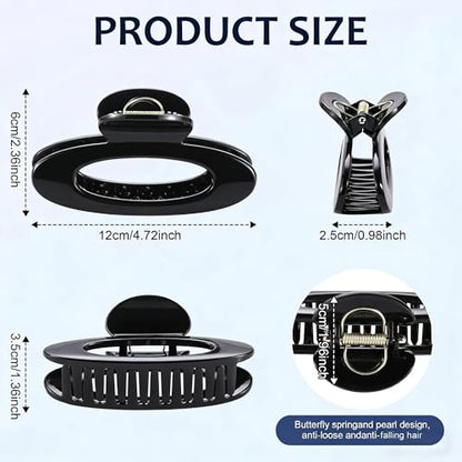 4 Pack Oval Hair Clip, 4.7" Large Durable Trendy Hair Claw Clip with Bead & Butterfly Spring, Premium PC Material Cozy Fashion Hair Claw for Thick Hair, Gift Set for Women Girls, Daily Wear - color: Classic Color 4: Black, White, Brown and khaki