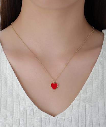 18K Gold Plated, Pt Plated Chain Necklace with Knot, Butterfly, Heart Pendant for Women, Delicate Minimalist Jewelry, 18-20 Inches - color: 12mm Red Heart