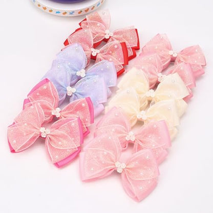 KISZU 4.5 Inch Flower Hair Bows Clips Mermaid Pearl HairPins for Girls Children Teens and Women - color: Hot Pink
