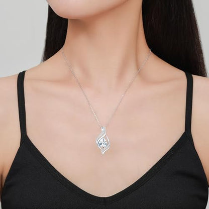 Birthstone Necklace for Women S925 Sterling Silver Teardrop | With Cubic Zirconia and Gemstones - Ideal Birthday Jewelry Gift for Her, Girlfriend, Wife, Mom on Birthday, Anniversary - color: 04-Cubic Zirconia