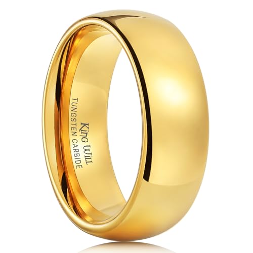 King Will Men's Women's Tungsten Carbide Ring 24k Gold Plated Rose Gold Plated Domed Polished Finish Wedding Band | Gold/Rose Gold, 1.5mm/2mm/4mm/6mm/8mm, Polished, Everyday Wear - color: Gold 8mm