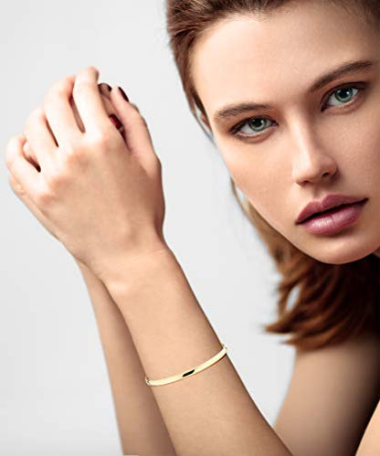 Miabella 925 Sterling Silver or 18K Gold Plated 925 Sterling Silver Italian 4mm Open Cuff Polished Bangle Bracelet for Women Adjustable 7.25 to 7.5 Inch Made in Italy - style: Yellow-Gold-Plated-Silver