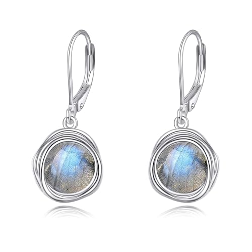 FreshWater Pearl Dangle Earrings 925 Sterling Silver Lapis lazuli Turquoise Larimar Opal Black Pearl Leverback Earrings for Women Birthday Hypoallergenic - style: Labradorite earrings