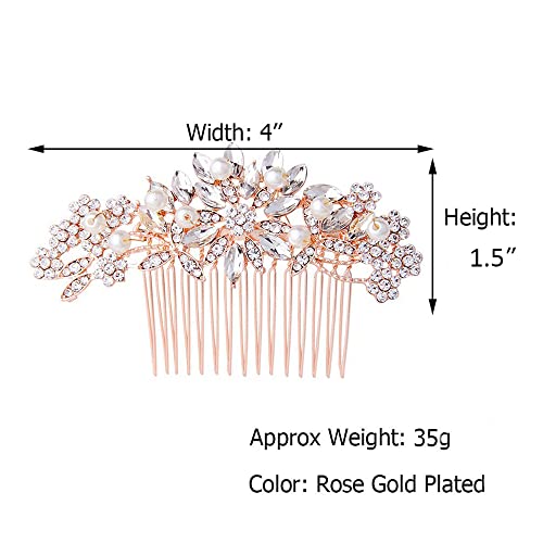 Hapibuy Rose Gold Wedding Hair Comb Pearl Crystal Bridal Hair Accessories For Bride and Bridesmaid - color: Rose Gold