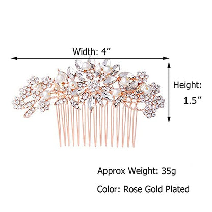 Hapibuy Rose Gold Wedding Hair Comb Pearl Crystal Bridal Hair Accessories For Bride and Bridesmaid - color: Rose Gold