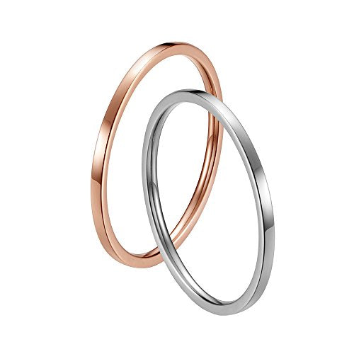 Women's Stainless Steel 1MM Thin Plain Midi Stacking Ring Band Comfort Fit, Size 3 to 10 - color: 1mm Flat - Silver