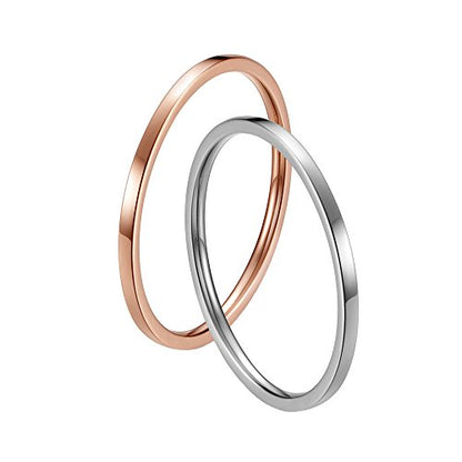 Women's Stainless Steel 1MM Thin Plain Midi Stacking Ring Band Comfort Fit, Size 3 to 10 - color: 1mm Flat - Silver