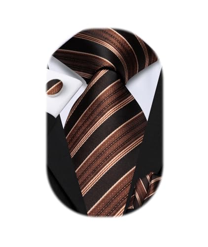 Hi-Tie Men 63inches Tie Set Extra Long Necktie Paisley Tie Pocket Suqare Cufflinks Big and Tall Men Tie - color: Black Brown