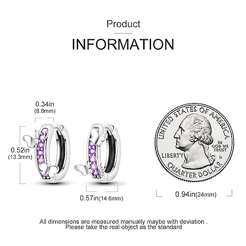 Parmuz 925 Sterling Silver Butterfly Huggies Hoop Earrings for Woman | Gold Plated Cubic Zirconia Star Moon cross Twisted huggie Hoop Post Chunky Small Tiny cuff Snake Heart Earring Gift for Her - color: purple butterfly earring