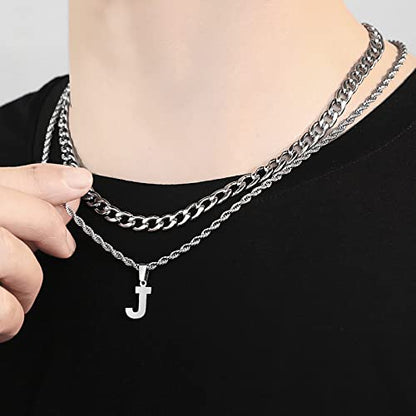 SENRAN Layered Initial A-Z Letter Necklace for Men Stainless Steel | Figaro Twist Rope Chain 18-20 inch Personalized Letter Charm Pendant Jewelry Gift for Women - style: K.