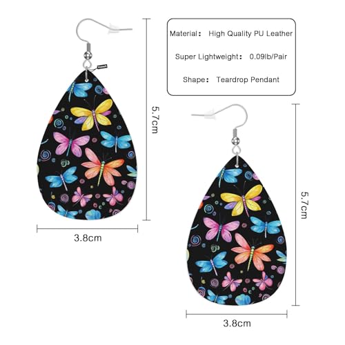 Dragonfly Leather Teardrop Hook Earrings Colorful Butterflies And Dragonflies Elegant Earrings For Women Friends Dangle Earrings - color: Dragonfly